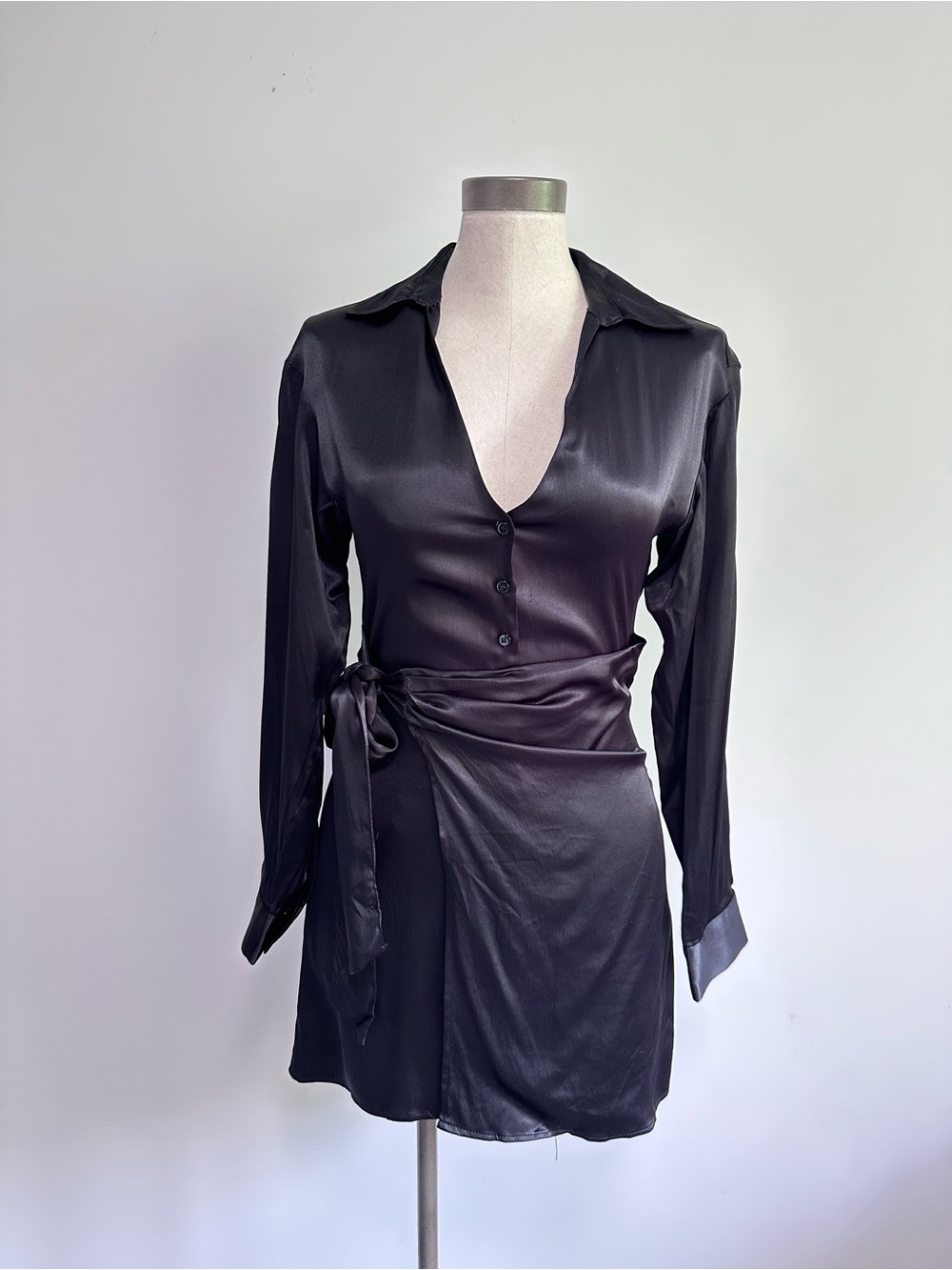 Zara Black Satin Wrap Mini Dress
